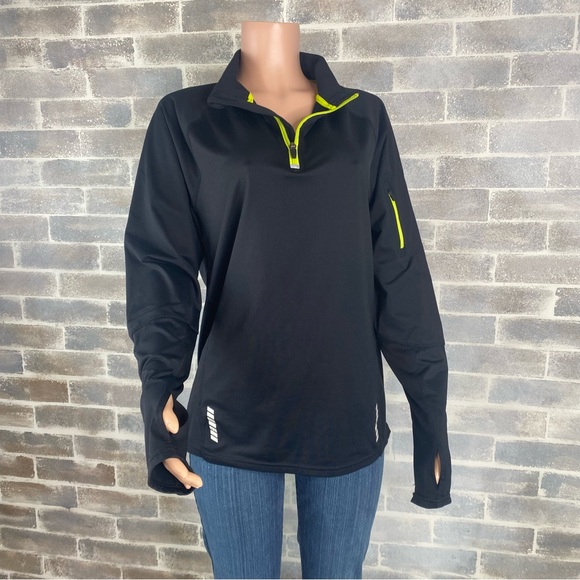 FILA SPORT Running Fitted Pull Over 1/4 Zipper Front Arm Pocket Black Size Large - Picture 1 of 10